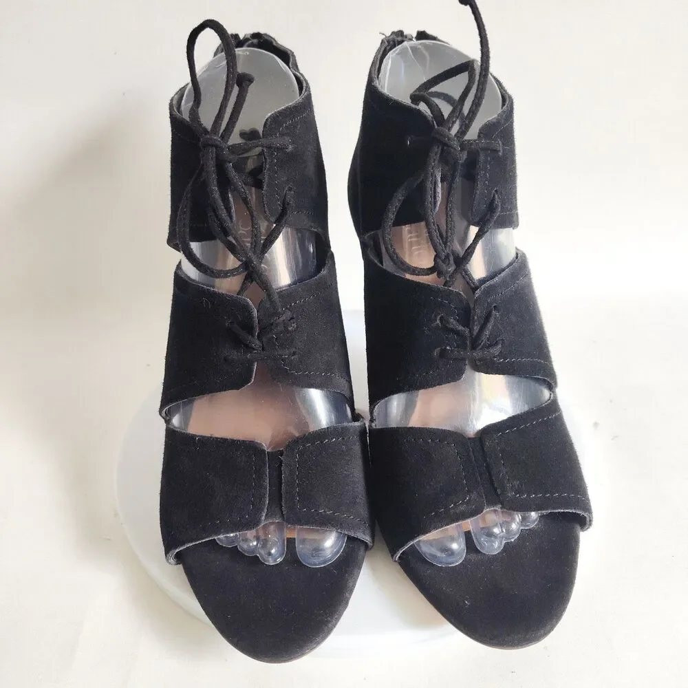 Franco Sarto Shawnee Black Suede Lace-Up Open Toe Sexy 4